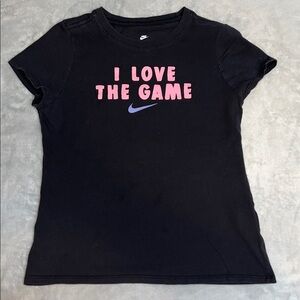 Nike Black Tee with Pink 'I Love the Game' Design